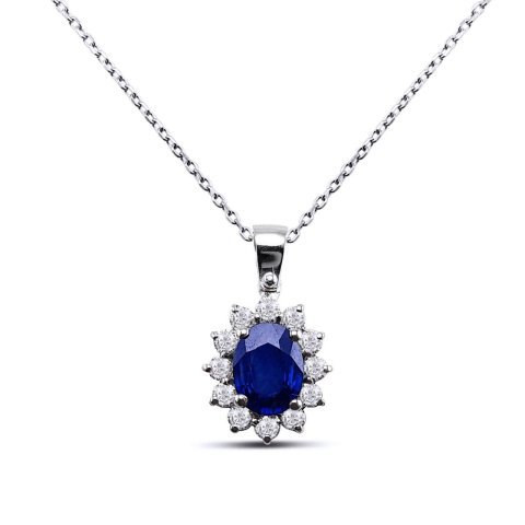 2.09 Karat Pırlantalı Safir Kolye  F Renk
