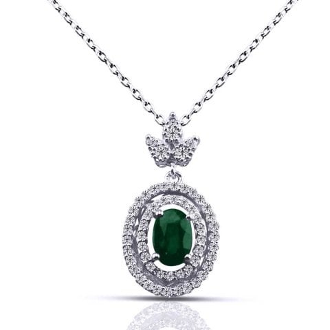 0,69 Karat Pırlantalı Zümrüt Kolye F Renk