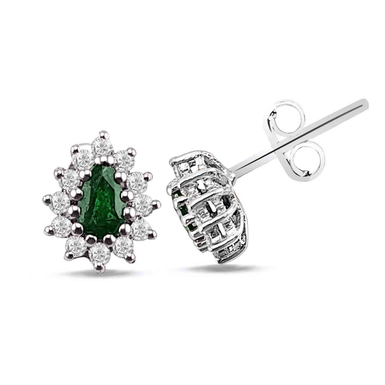 0,60  Karat Pırlantalı Zümrüt Küpe F Renk