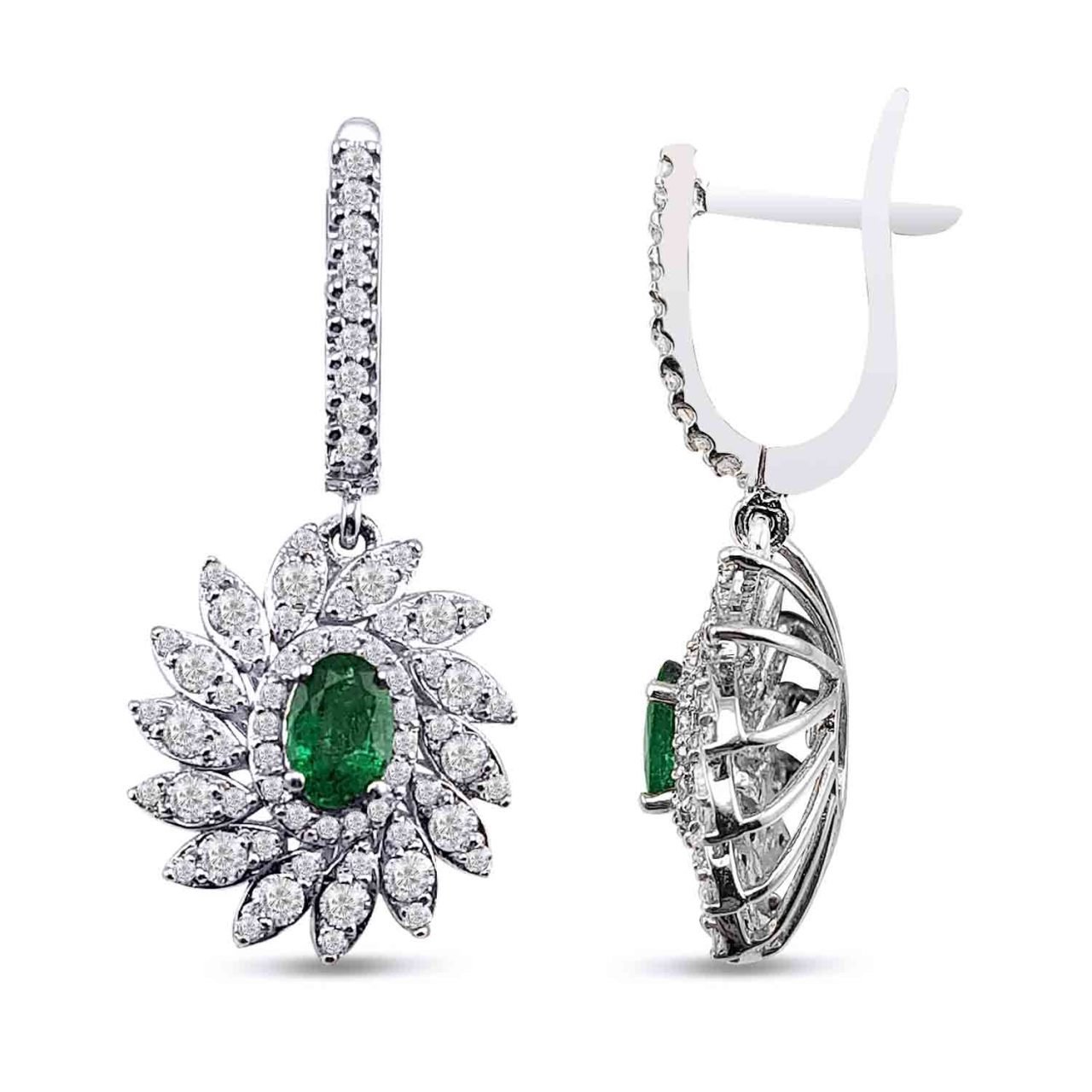 2,54  Karat Pırlantalı Zümrüt Küpe F Renk