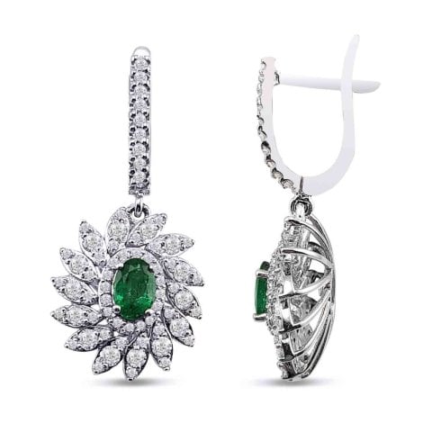 2,54  Karat Pırlantalı Zümrüt Küpe F Renk