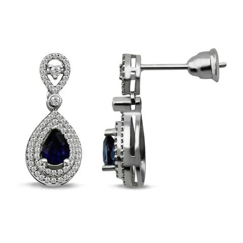 1,21 Karat Pırlanta Safir Küpe F Renk