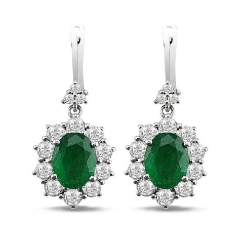 5,21  Karat Pırlantalı Zümrüt Küpe F Renk