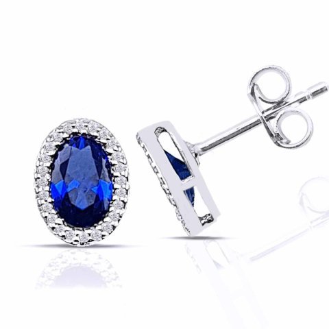 1,53  Karat Pırlantalı Safir Küpe F Renk