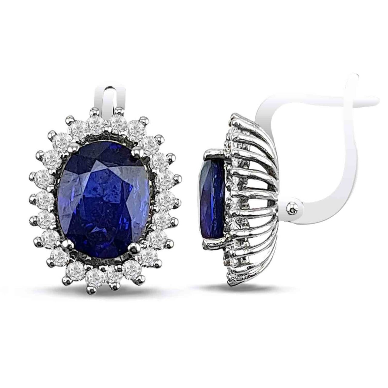 4,69  Karat Pırlantalı Safir Küpe F Renk