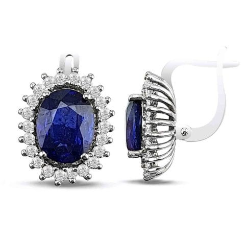 4,69  Karat Pırlantalı Safir Küpe F Renk