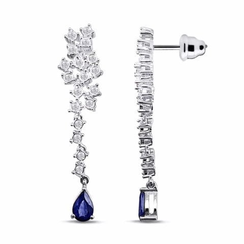 1,14  Karat Pırlantalı Safir Küpe F Renk