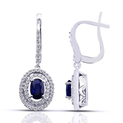 1,75  Karat Pırlantalı Safir Küpe F Renk