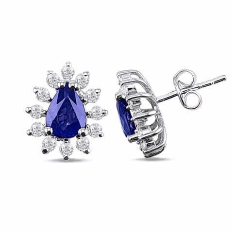 2,29 Karat Pırlantalı Safir Küpe F Renk