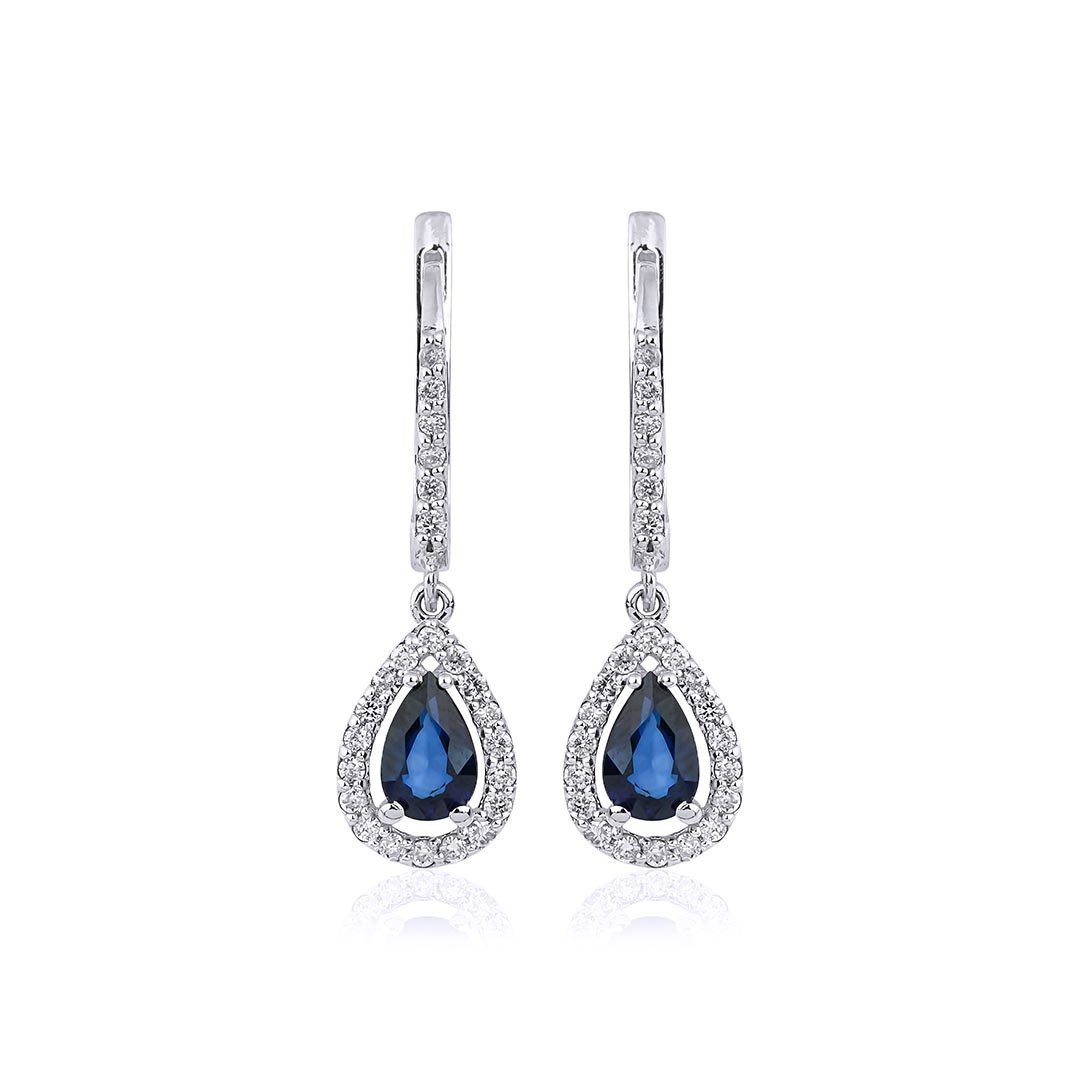 1,31 Karat Pırlantalı Safir Küpe F Renk