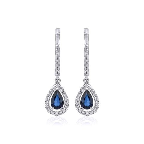 1,31 Karat Pırlantalı Safir Küpe F Renk