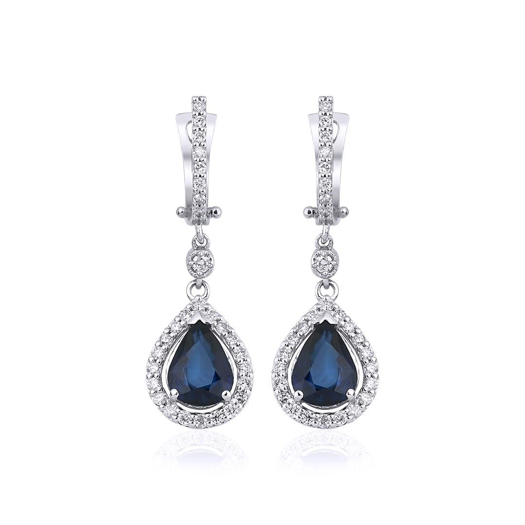 2,40 Karat Pırlantalı Safir Küpe F Renk