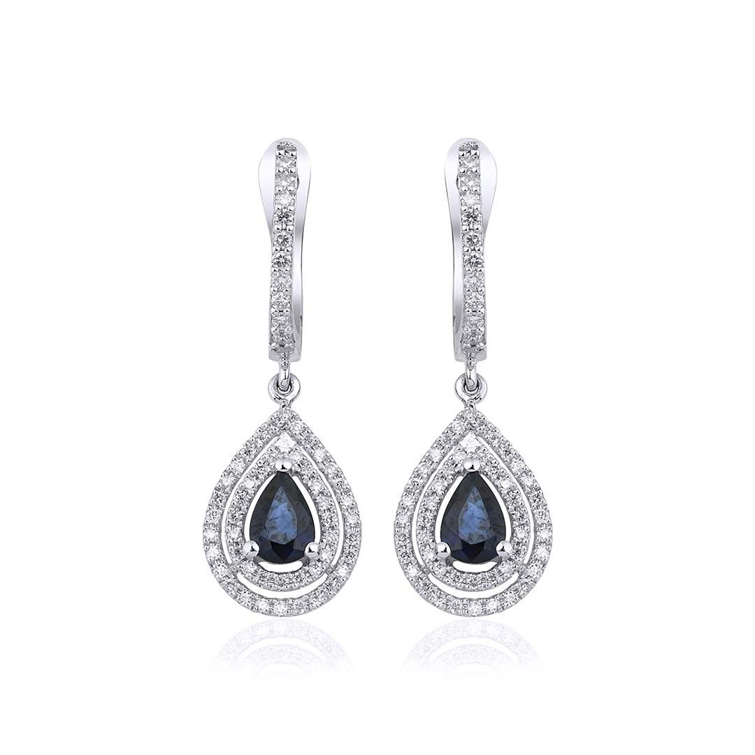 1,46 Karat Pırlantalı Safir Küpe F Renk