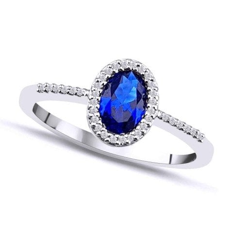 0,80  Karat Pırlantalı Safir Yüzük F Renk