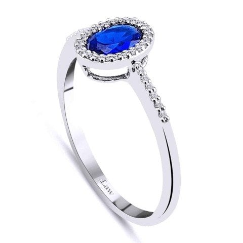 0,80 Karat Pırlantalı Safir Yüzük F Renk