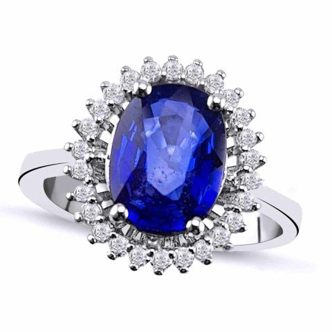 2,31  Karat Pırlantalı Safir Yüzük F Renk