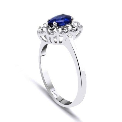 0,91 Karat Pırlantalı Safir Yüzük F Renk