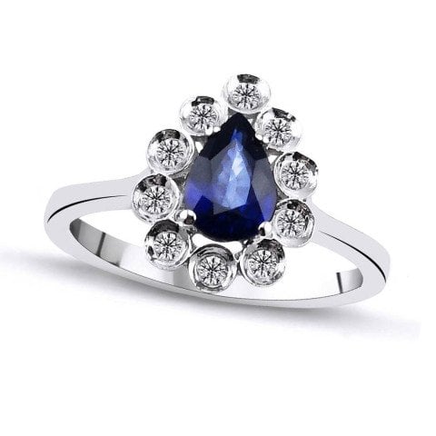 0,91 Karat Pırlantalı Safir Yüzük F Renk