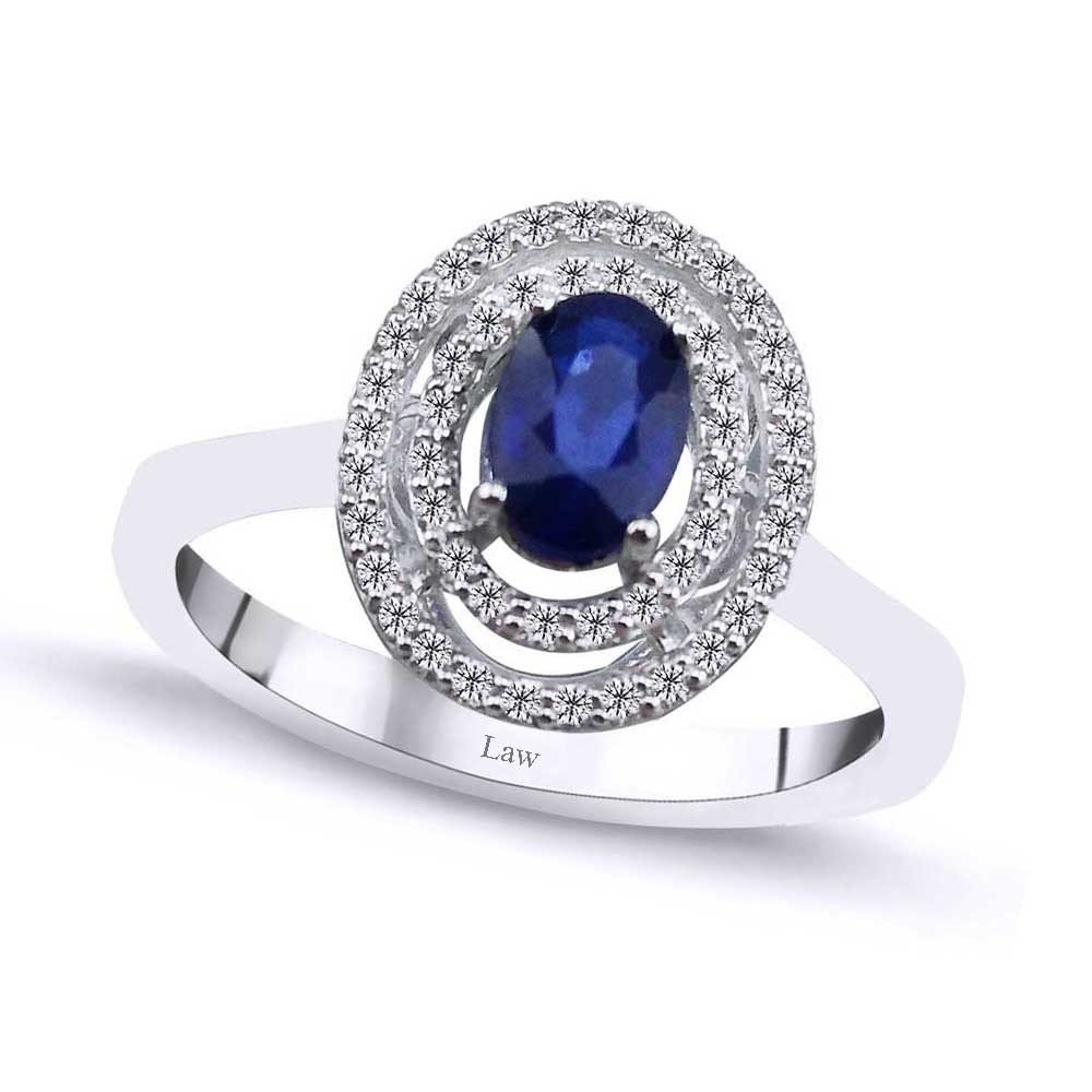 0,80 Karat Pırlantalı Safir Yüzük F Renk