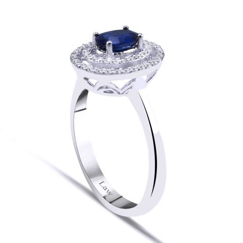 0,80 Karat Pırlantalı Safir Yüzük F Renk