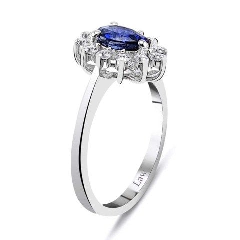 1,16 Karat Pırlantalı Safir Yüzük F Renk