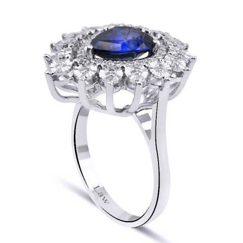2,33 Karat Pırlantalı Safir Yüzük F Renk