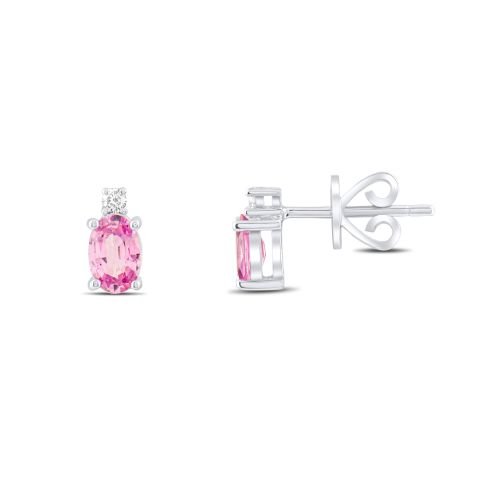 0,90 Karat Pırlantalı Pembe Safir Küpe