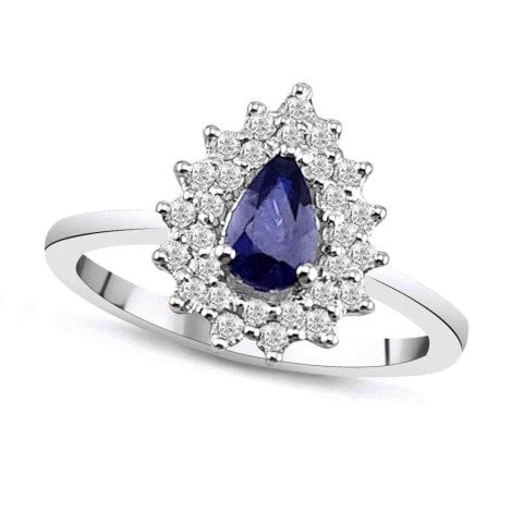 0,76 Karat Pırlantalı Safir Yüzük F Renk