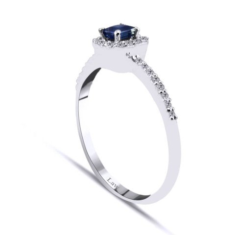 0,35 Karat Pırlantalı Safir Yüzük F Renk