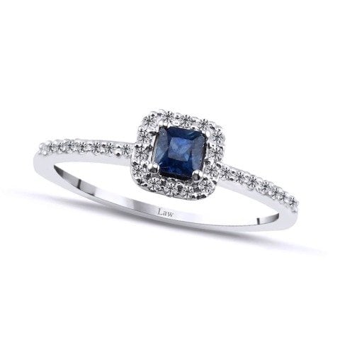 0,35 Karat Pırlantalı Safir Yüzük F Renk