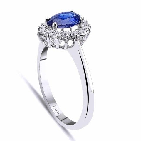 1,00 Karat Pırlantalı Safir Yüzük F Renk