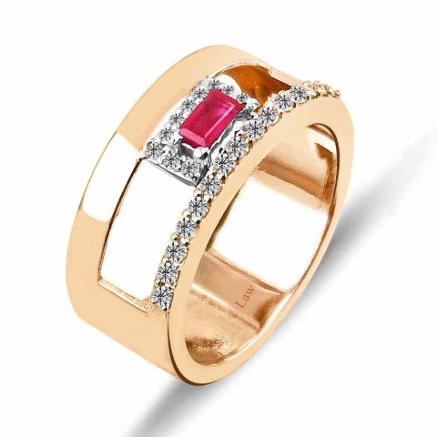0,44 Karat Pırlantalı Yakut Yüzük F Renk