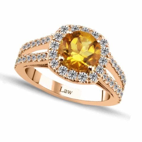 2,31 Karat Pırlantalı Sitrin Yüzük F Renk