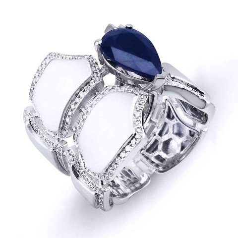 3,36 Karat Pırlantalı Safir Yüzük F Renk