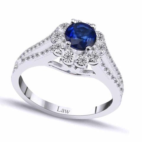 1,00 Karat Pırlantalı Safir Yüzük F Renk