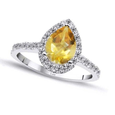 1,30 Karat Pırlantalı Sitrin Yüzük F Renk