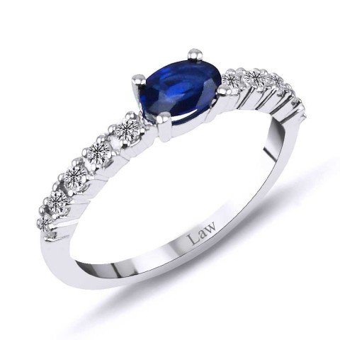 0,71 Karat Pırlantalı Safir Yüzük F Renk