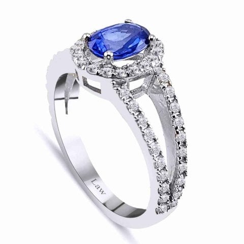 1,48 Karat Pırlantalı Safir Yüzük E/F Renk