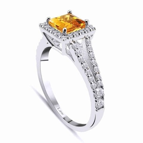 1,12 Karat Pırlantalı Sitrin Yüzük E/F Renk