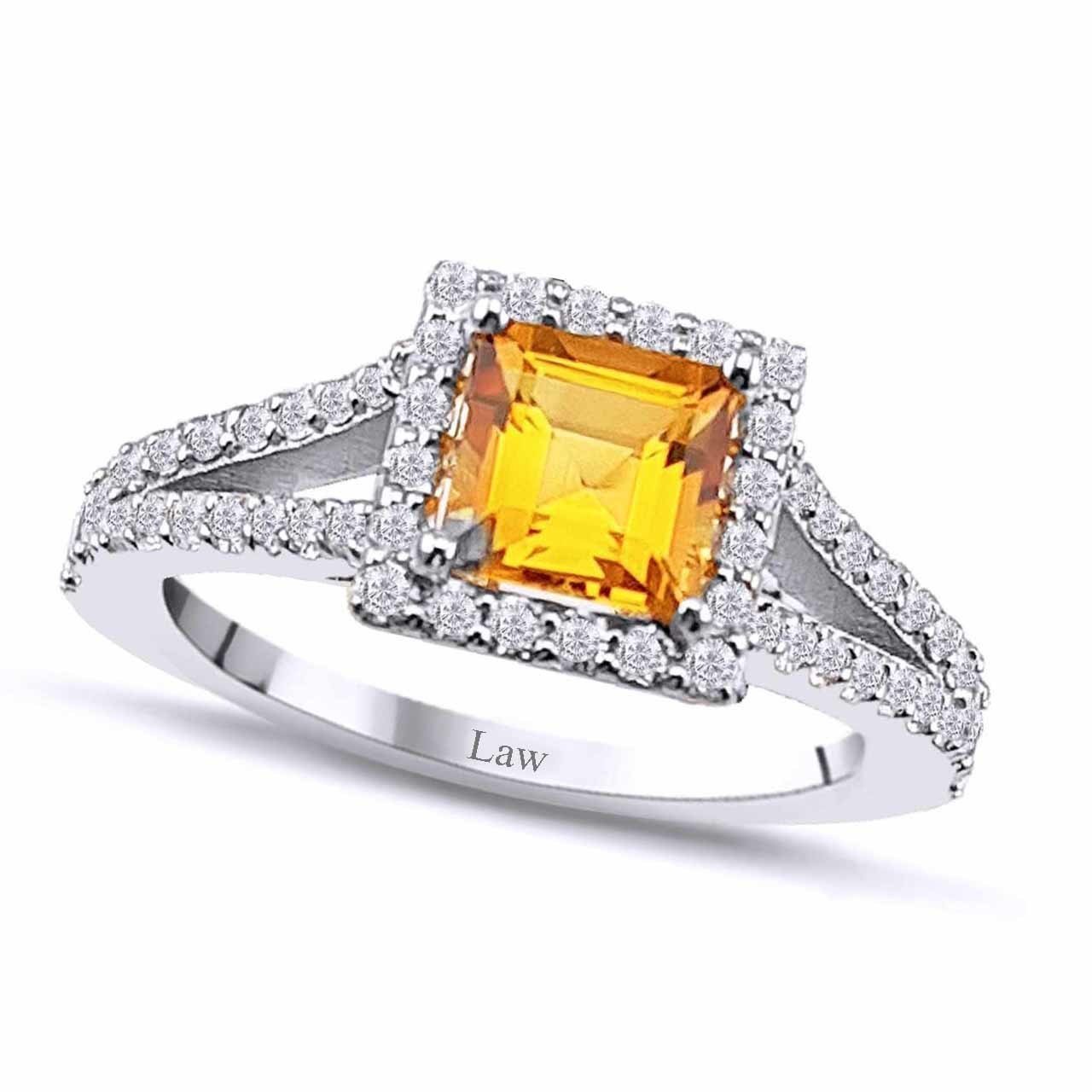 1,12 Karat Pırlantalı Sitrin Yüzük E/F Renk