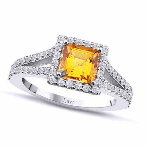 1,12 Karat Pırlantalı Sitrin Yüzük E/F Renk