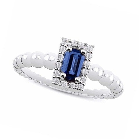 0,42 Karat Pırlantalı Safir Yüzük F Renk
