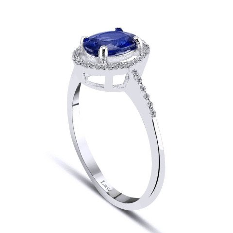 0,97 Karat Pırlantalı Safir Yüzük F Renk