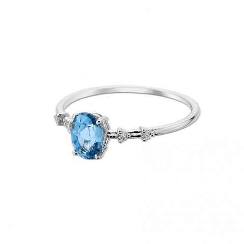 0,85 Karat Pırlantalı London Blue Topaz Yüzük E F Renk