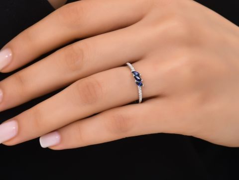 0,37 Karat Minimal Pırlanta Safir Yüzük