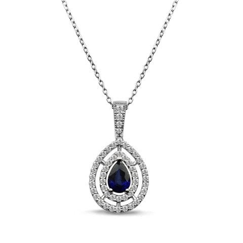 0,79 Karat Pırlanta Safir Kolye F Renk