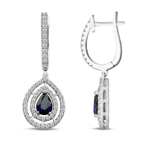 1,76 Karat Pırlanta Safir Küpe F Renk