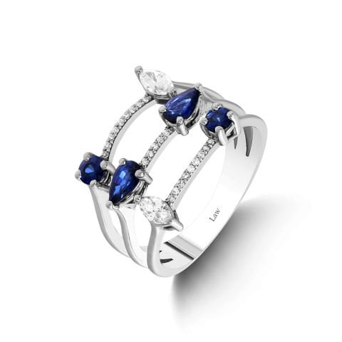 1,10  Karat Pırlantalı Safir Yüzük F Renk