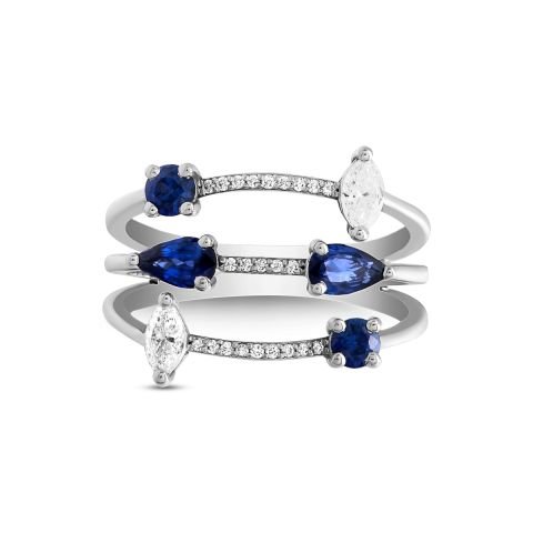 1,10  Karat Pırlantalı Safir Yüzük F Renk