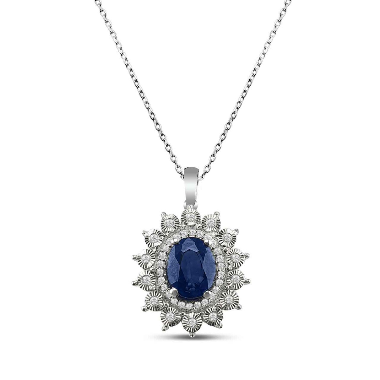 2,93 Karat Pırlantalı Safir  Kolye F Renk